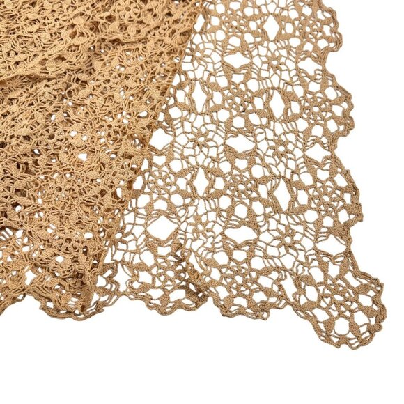 Vintage Handmade Intricate Lace Crocheted Tablecloth 60”x72” Tan Scalloped - Picture 9 of 11